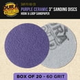 thumbnail image 2 of Dura-Gold Premium 60 Grit 3" Purple Film Ceramic Sanding Discs, Box of 20 - Hook & Loop Backing Sandpaper for DA Sander, Drill, Grinder, Rotary Tool - Sand Auto Body Paint, Metal, Wood, Woodworking, 2 of 6