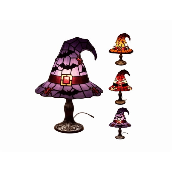 Witch Hat Lamps, Halloween Table Lamp with Warm Glow, Gothic Witch Decor Night Light, Handcrafted Lamp for Bedroom Desk Bar Party Spooky Home Decoration(Bat)
