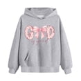 thumbnail image 4 of Sudadera con capucha para niña, con estampado de color, manga larga, informal, deportiva, con capucha, manga larga, sudadera con capucha, top con inserciones en los hombros, blusa de poliéster para ni, 4 of 7