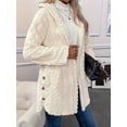 thumbnail image 5 of Womens Winter Fleece Hooded Jackets Graphic Fuzzy Warm Coat Cardigan Jacket Side Split Fall Outerwear White XL, 5 of 9