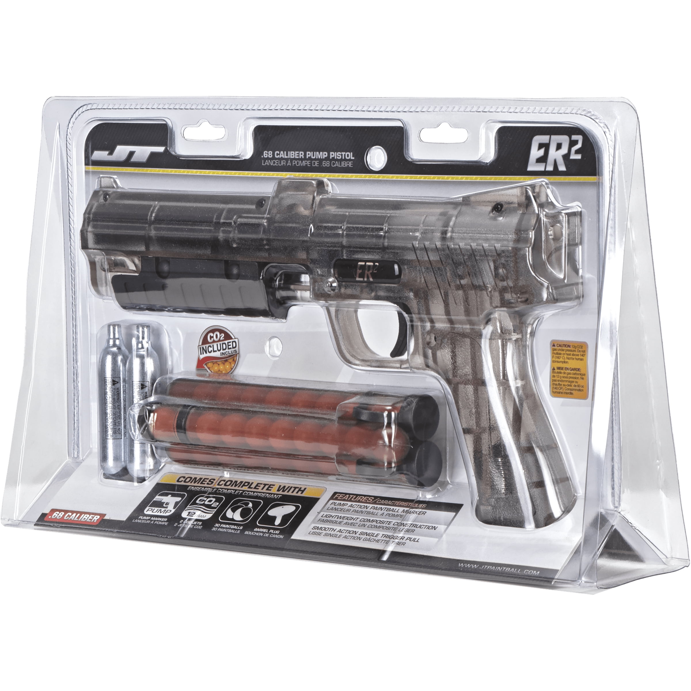 JT ER2 Paintball Kit Pump Action Marker in Gray with CO2 Cartridges for Outdoor Play
