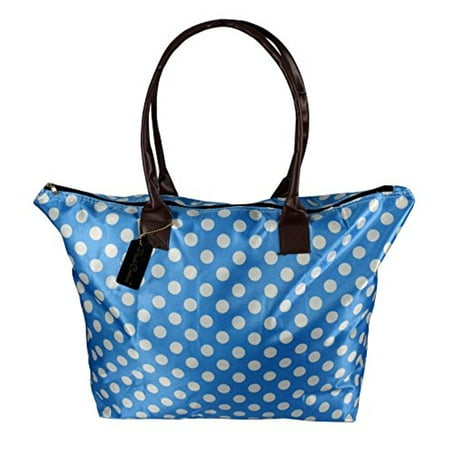 Fashion Polka Dot Tote - Peach Couture Womens Beach Fashion Large Travel Tote Handbag Shoulder Bag Purse Polka Dot Light Blue White