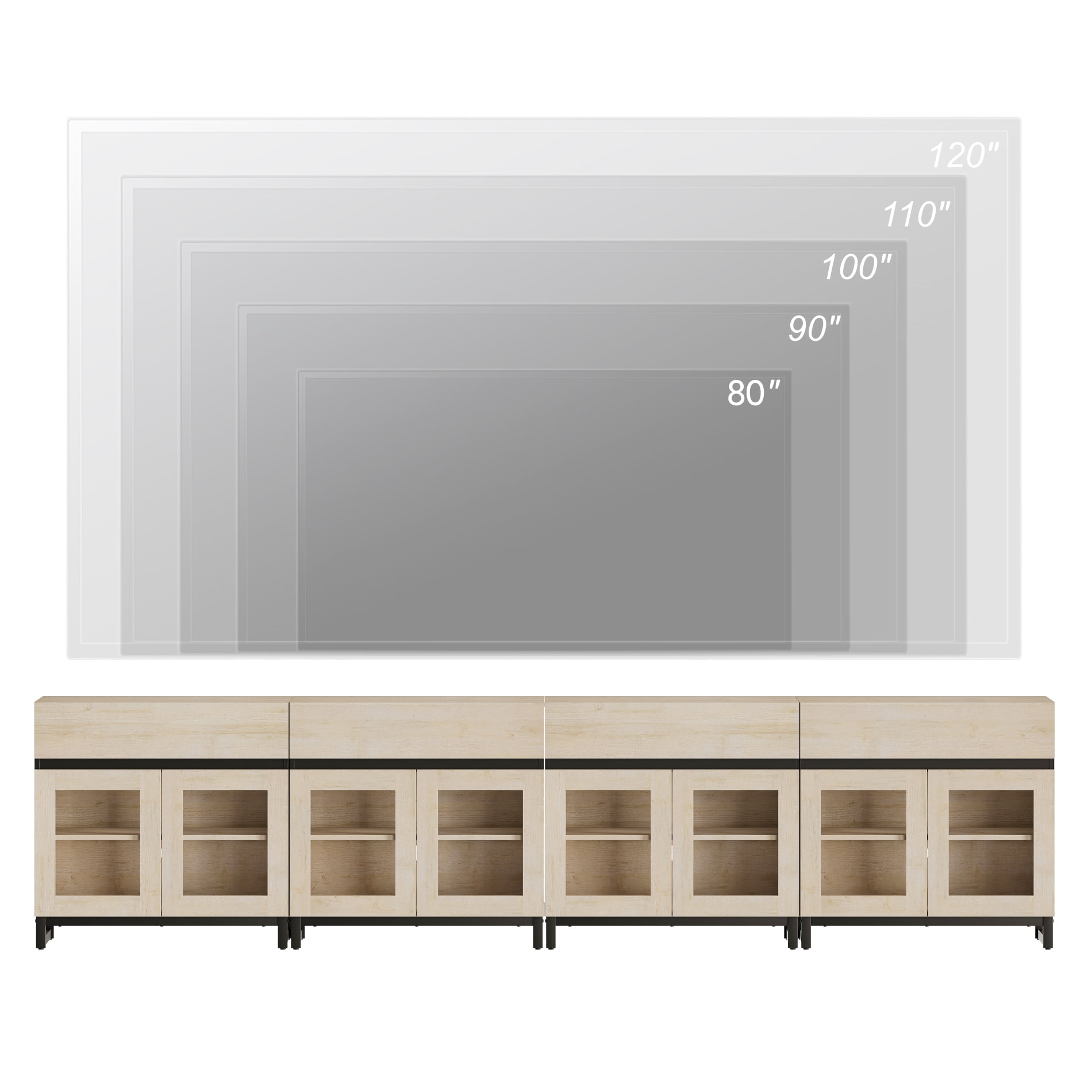 WAMPAT 4-in-1 Modern TV Stand with Glass Doors & 4 Drawers, Metal Base Entertainment Center for 120 Inch TVs, Media Console for Living Room & Bedroom