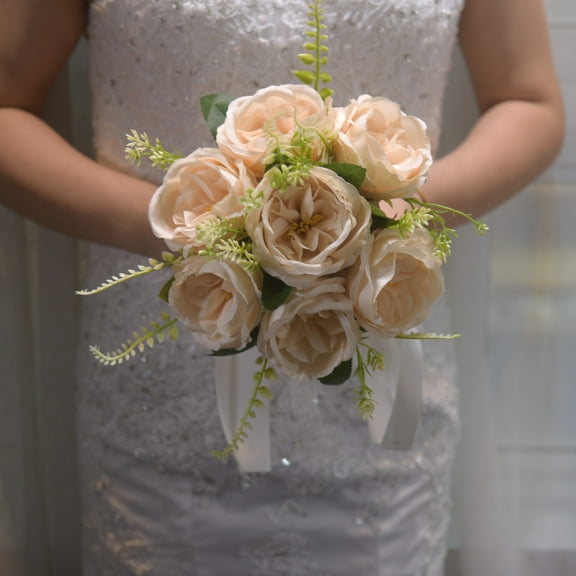 Royal Bridal Wedding Bouquet Round Holding Bouquet Throw Toss Artificial Rose Flower Bunch for Bride Bridesmaid Wedding Quinceanera