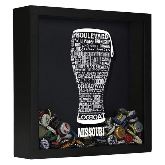 TORCHED Missouri Drinks Beer Cap Shadow Box 14"x14"x5" | Wall Mount Decor Art | Black