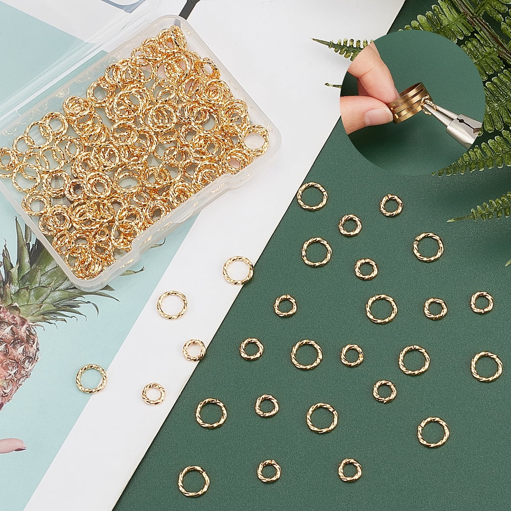 1 Box 200Pcs 2 Style Brass Open Jump Rings Long-Lasting Plated Twisted Round Real 18K Gold Plated 6~8x1mm Inner Diameter: 4~6mm 100pcs/style