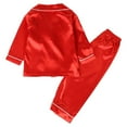 thumbnail image 2 of 2-8Y Toddler Boys Girls Satin Silk Long Sleeve Pajamas Set Christmas Kids Button Down Pjs Sleepwear, 2 of 8