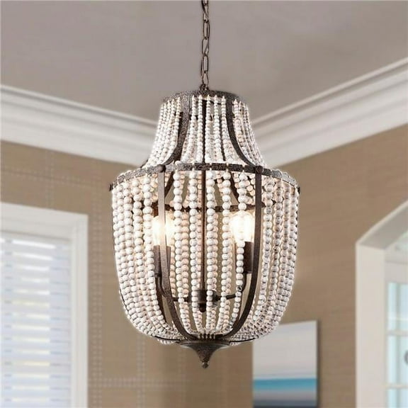 Nori 16 in. 2-Light Indoor Rustic Brown Finish Chandelier with Light Kit