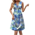 thumbnail image 6 of Light Royal Blue Women Hawaiian Ruched Tropical Midi Mini Short Knee High Graphic Dresses for Women Sleeveless Short Sleeve Boat Vneck Neck Beach Brunch Fall Summer Dresses 2025 XL, 6 of 7