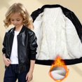 thumbnail image 3 of LZHGirlshop Toddler Boys Leather Jackets Kids Casual Solid Color with Pocket Faux Fleece Zipper Coats,Black,3-4T, 3 of 7