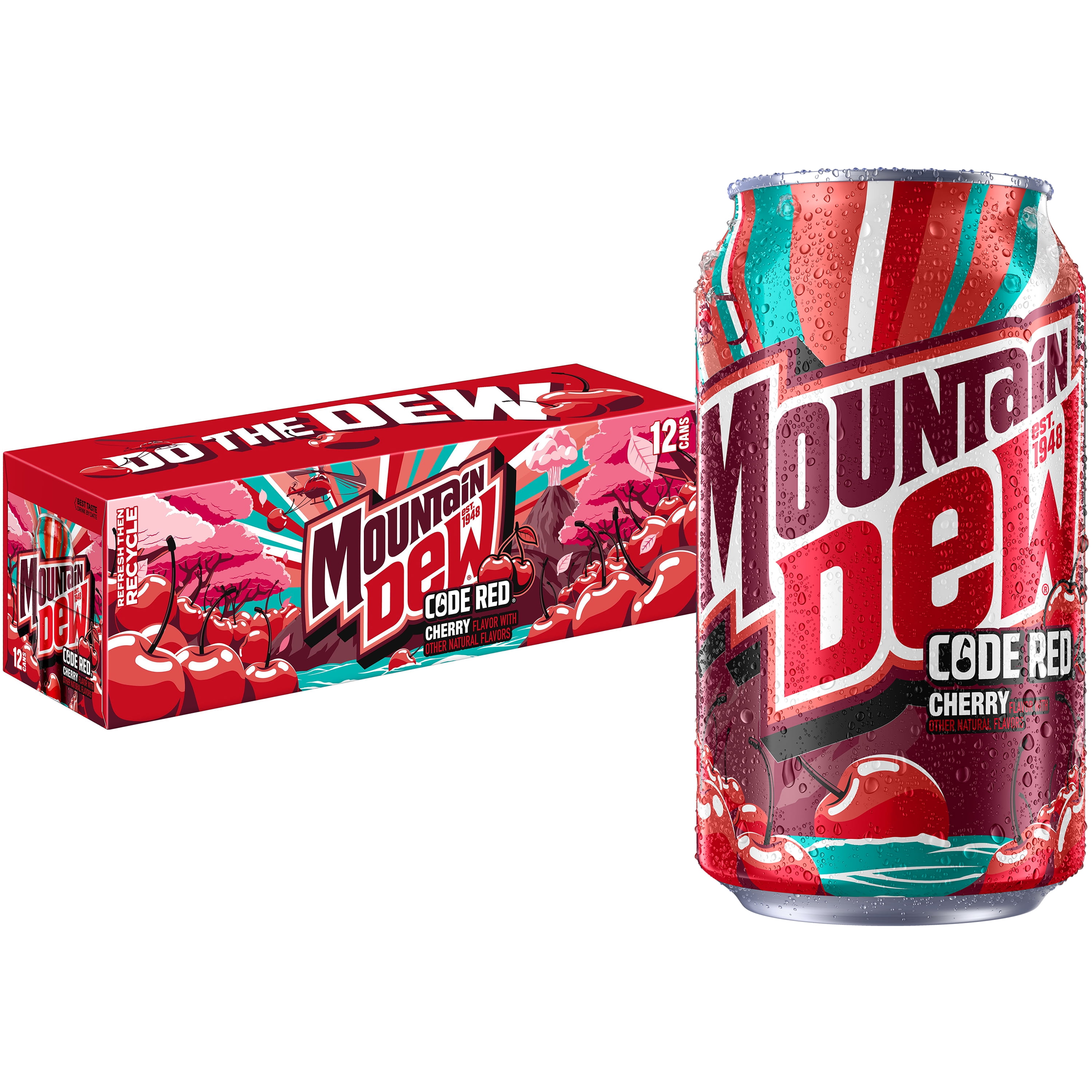 Mountain Dew Cherry Flavored Soda, Code Red Cherry Drink, 12 fl oz