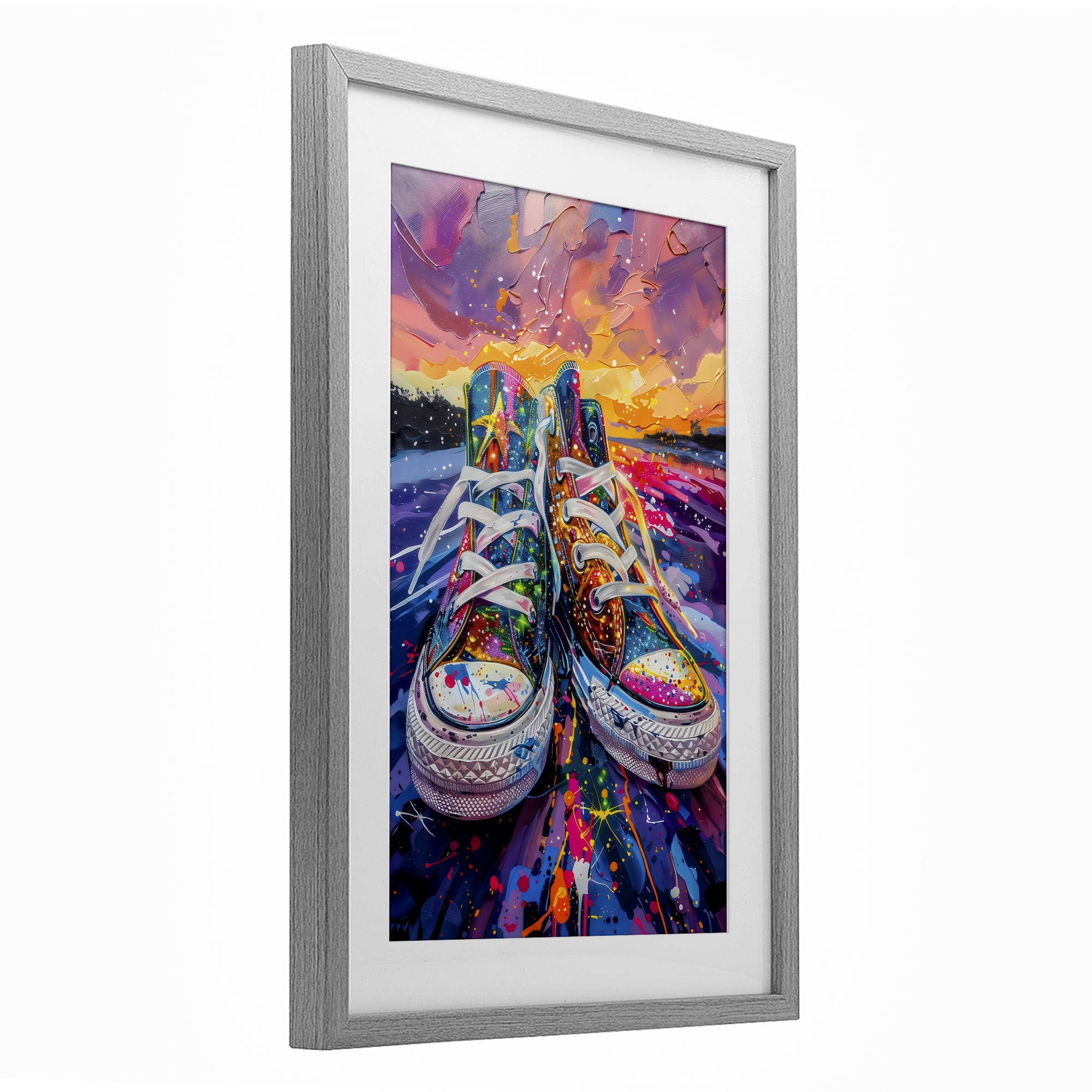 Stupell Industries Vibrant Sneakers at Sunset Gray Framed Print Under Glass, design by Creative Studio