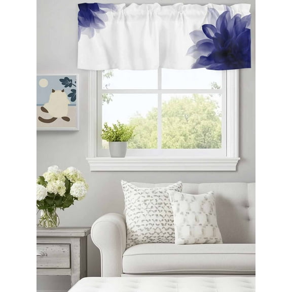 Curtain Valance for Windows,Blue Gradient Flower Kitchen Valances Rod Pocket Short Curtains,Gradient Floral Modern Art Window Treatment Panel for Bedroom Bathroom 60"x18"
