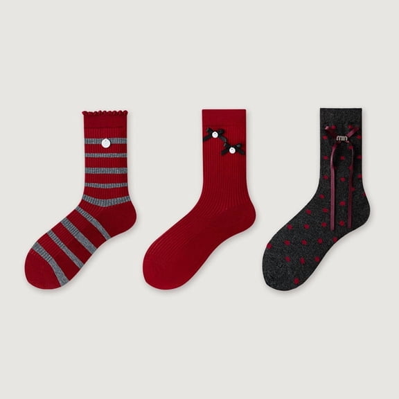 3 Pairs Cute Socks for Women ，Crew Socks For Grils  - Striped bow