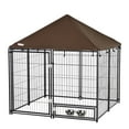 thumbnail image 3 of PawHut Outdoor Dog Kennel, 4.6' x 4.6' x 5' Puppy Play Pen with Canopy Garden Playpen Fence Crate Enclosure Cage Rotating Bowl, Black, 3 of 10
