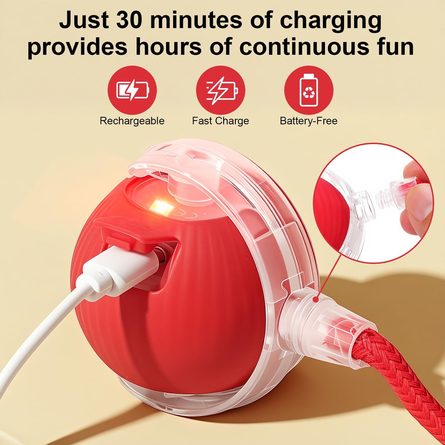 Interactive Cat Dog Rolling Ball Toy,Smart Automatic Ball for Cats & Dogs,360°Fully Rechargeable Rolling Moving Pet Toys Ball,Smart Pet Chase Ball with Speedy Tail Rope, Stimulates Hunting Instincts
