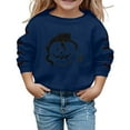 thumbnail image 2 of Girls Halloween Cat Pumpkin Printed Pullover Hoodie Soft Loose Fit Crewneck Sweatshirt Cozy Fall Winter Outwear, 2 of 3