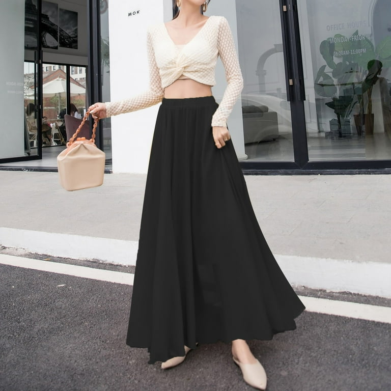 ★2024SS新作★WOOALONG★See-through long wrap skirt WEAIXIMIUNG Summer Women's Solid Color Chiffon Skirt Women's