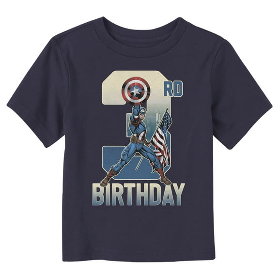 Toddler's Marvel 3rd Birthday Capitan America  Graphic Tee Navy Blue 4T