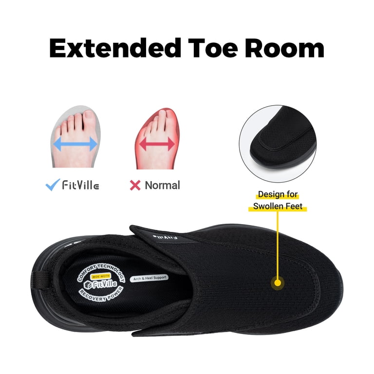 FitVille Easy Top Wings Walking Shoes Arch Support Diabetic Extra Wide Black 9.5 Women main image 4