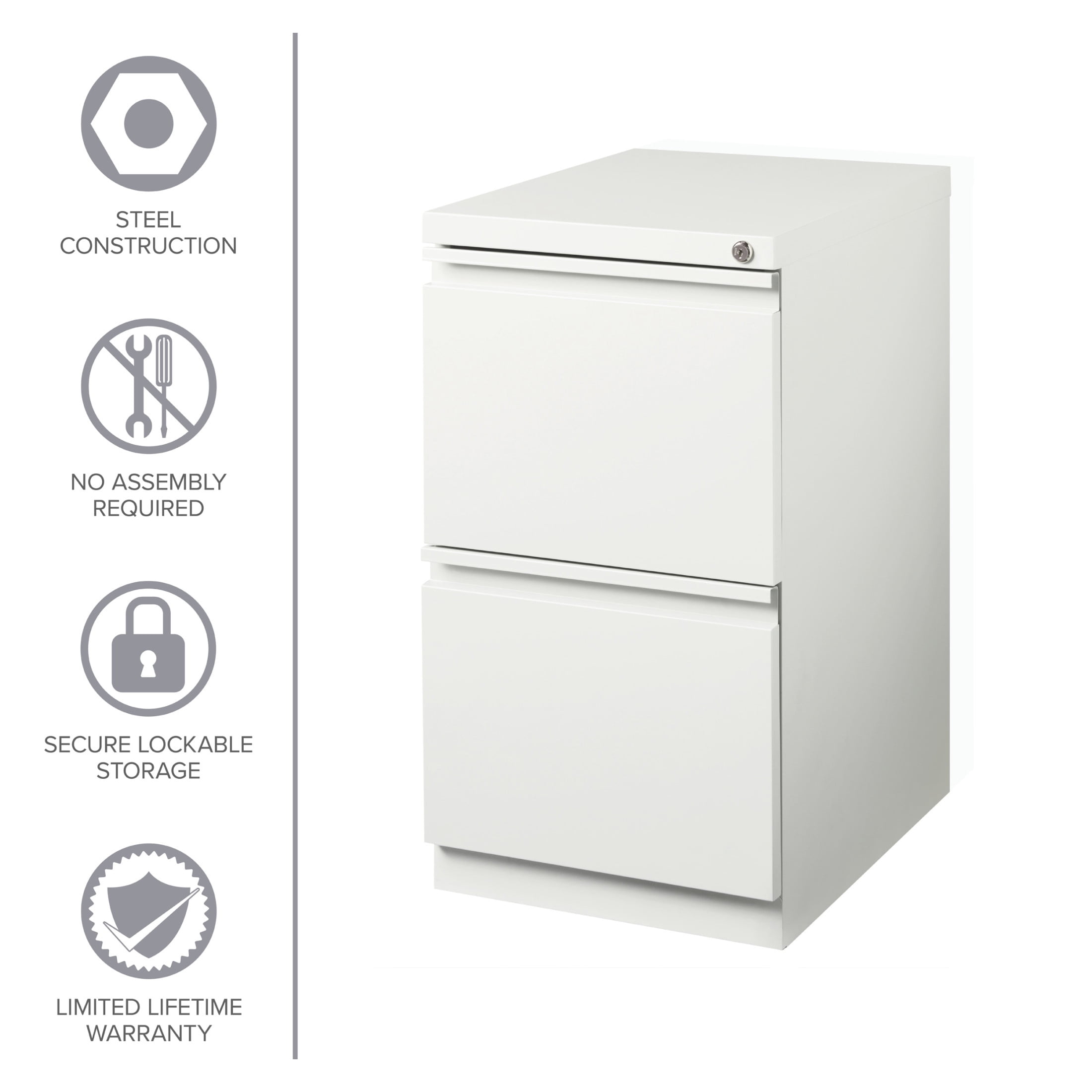 Hirsh Pro 20" Deep Mobile Pedestal File Cabinet 2 Drawer File-File, Letter Width, White