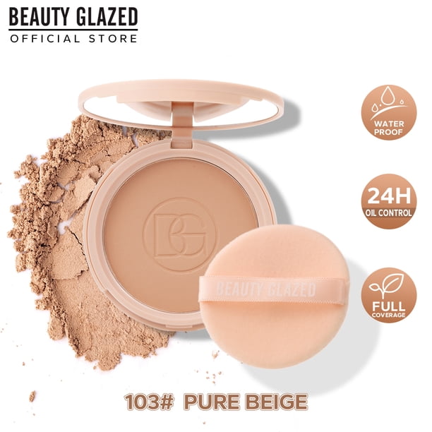 BEAUTY GLAZED-polvo facial mate con Control de aceite, maquillaje facial en polvo de ajuste impecable de larga duración con espejo