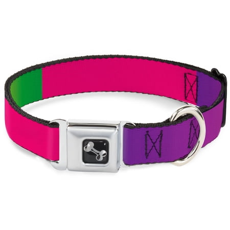 Buckle-Down Pet Collar Dog Collar Metal Seatbelt Buckle Multi Color Blocks 20 to 31 Inches 1.5 Inch Wide