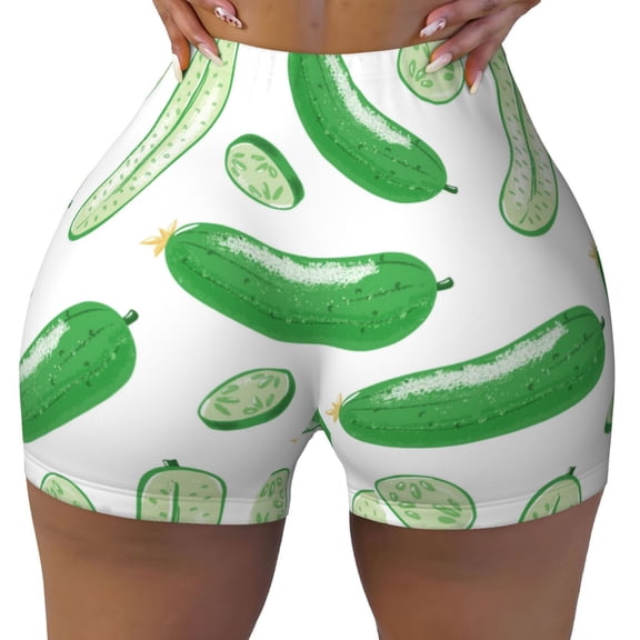 Seamless Workout Shorts Women - green Cucumber Biker Gym Running Yoga Spandex Shorts for Women