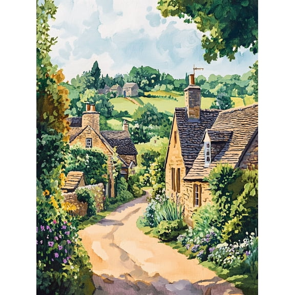 English Countryside Cottage Canvas Wall Art Print,Perfect for Living Room,Kitchen,Bathroom,Office Decor