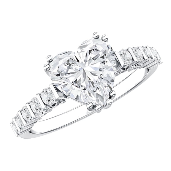 Rosec Jewels 2 Carat Heart Shaped Moissanite Engagement Ring with Side Stones (D-VS1 Quality, 8 mm) - Jewelry Box included, 925 Sterling Silver, US 4.00