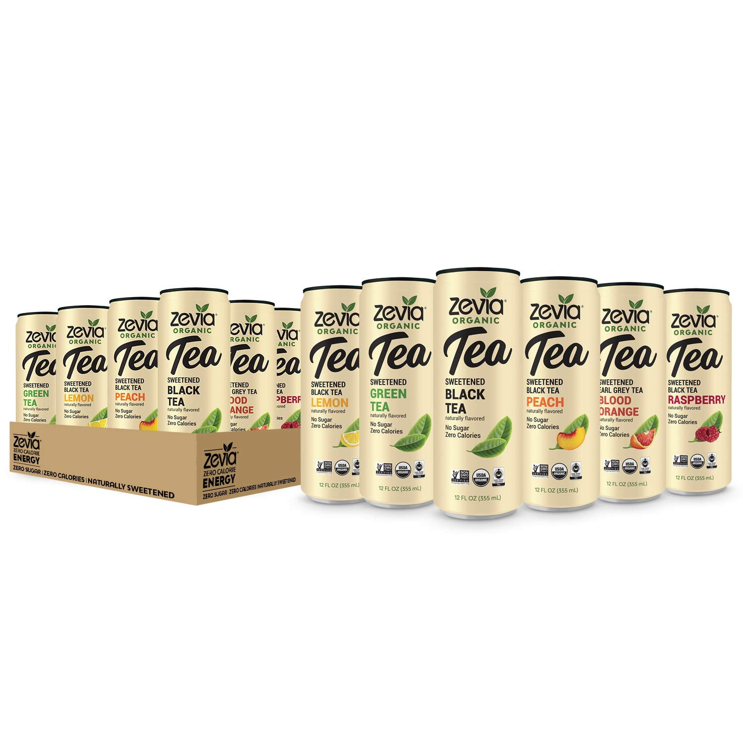 Zevia Organic Tea Time Variety Pack, 12 Count, SugarFree Brewed Iced