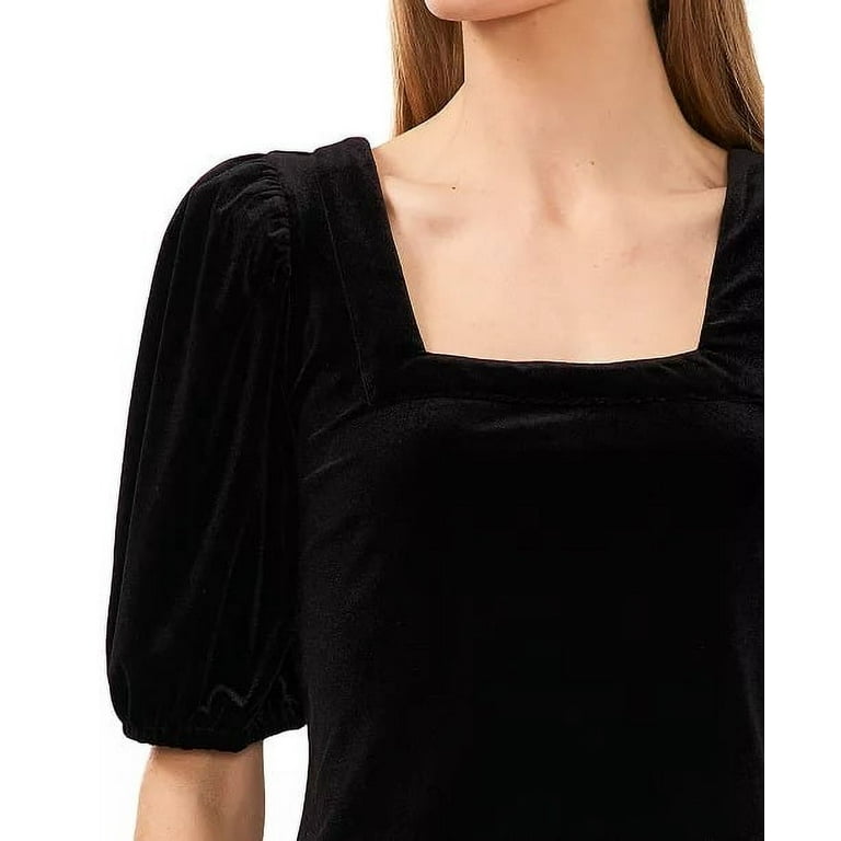CeCe RICH BLACK Women's Square Neck Short Puff Sleeve Velvet