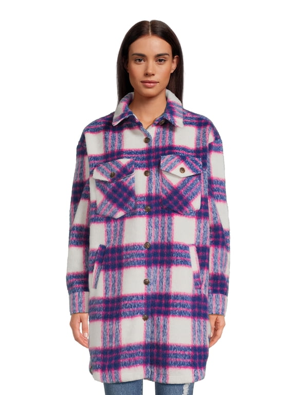 Juniors Plaid Shacket, Sizes XS-3XL