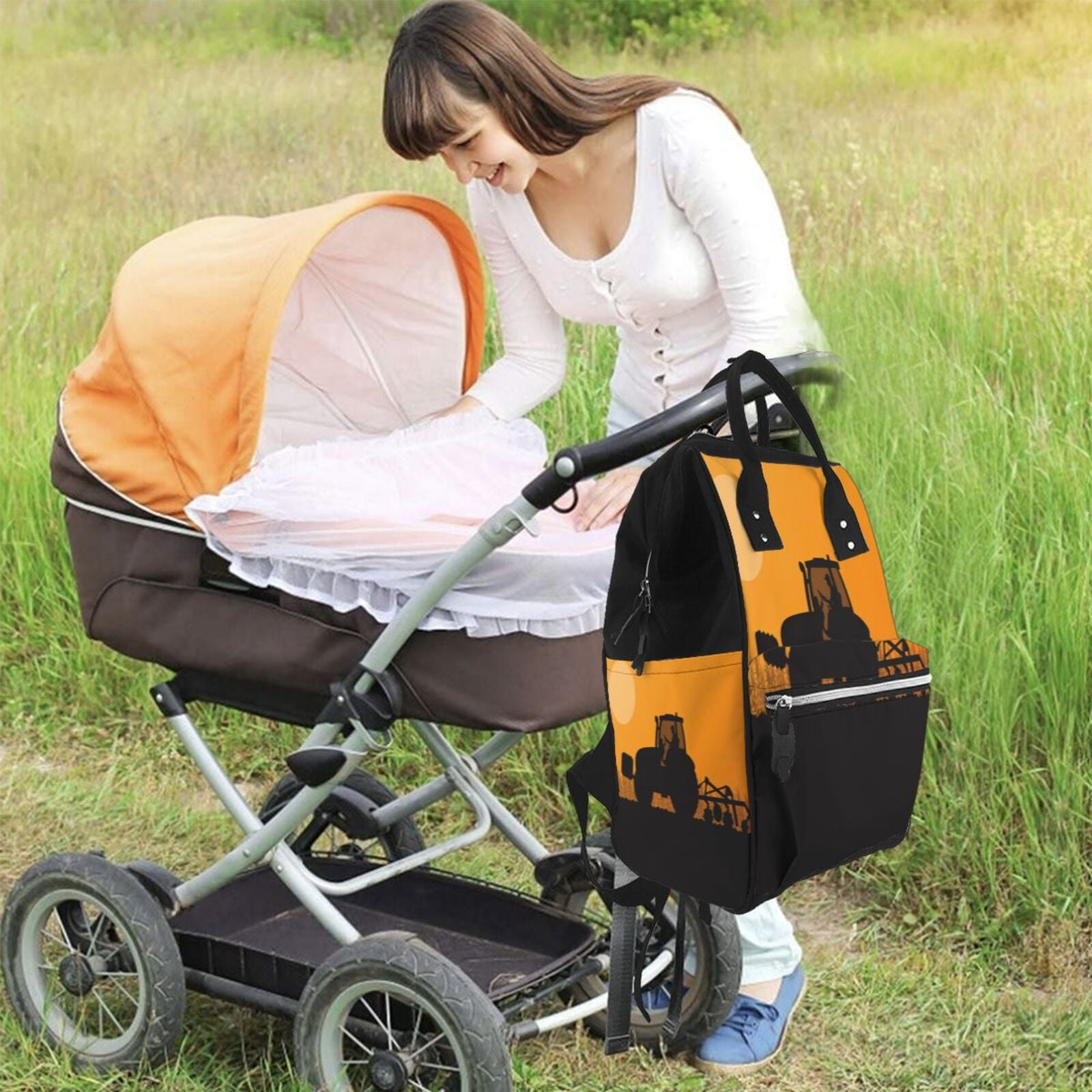Xecao tractor cultivating the land Print Large Capacity Nappy Bag Is a Multi-Functional Waterproof Travel Backpack, Perfect as a Nursing Bag or Mummy Backpack for Women