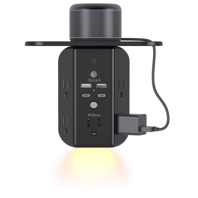 Extensor de enchufe de pared Mifaso con puertos USB para luz nocturna de estante