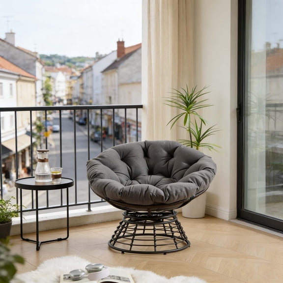 Swivel Lounge Chair, Thick Corduroy Padded Round Chair with Rotating Metal Base, Ideal for Bedroom Living Room