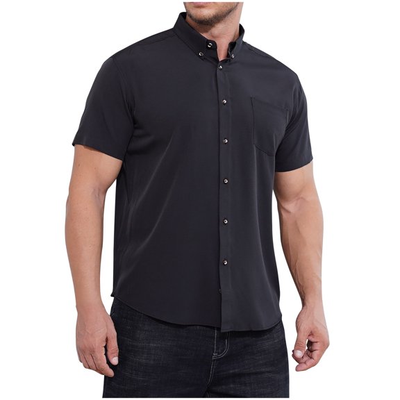 Vivianyo HD Short Sleeve Shirt for Men,Big Men Casual Fashion Business Short Sleeve Turn-down Collar Button Shirt Blouse