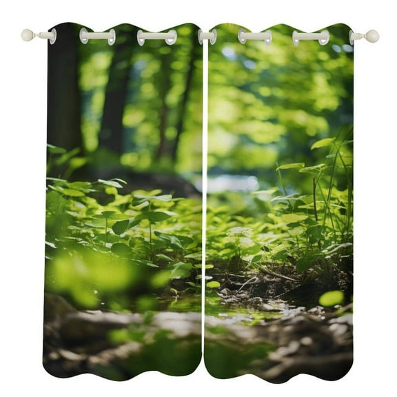 Green Leaf Jungle Animals Blackout Curtains, Watercolor Pattern Window Treatment Grommet Curtains for Bedroom Thermal Insulated Window Curtains for Living Room 2 Panel Set