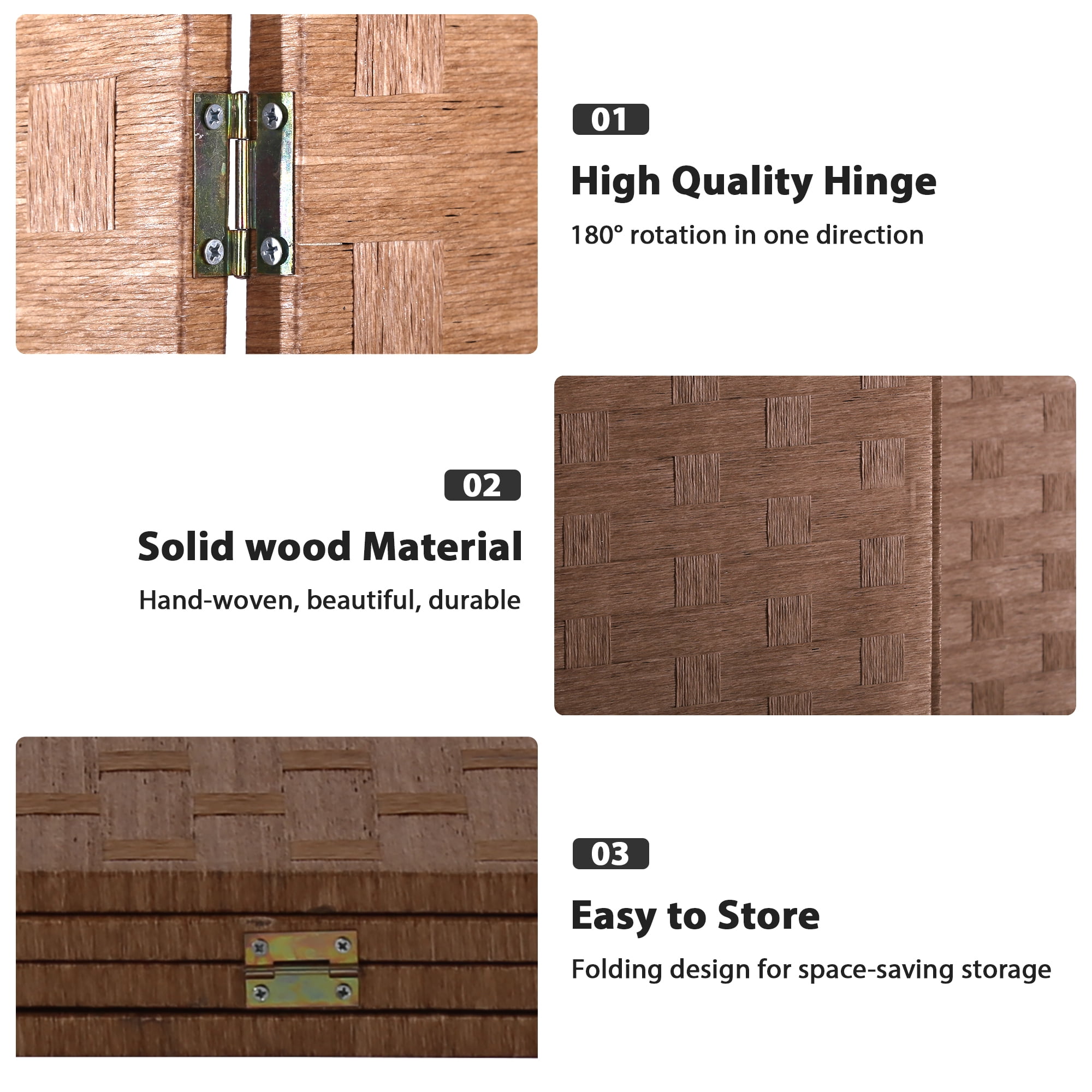 CL.HPAHKL 4 Panels Room Divider and Folding Privacy Screen, 6 ft Tall Wood Mesh Hand-Woven Design Wall Divider, Partition Room Dividers for Home Office Restaurant Bedroom