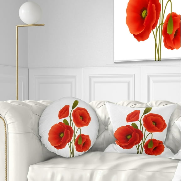 Designart Close Up View of Poppy on White - Floral Throw Pillow - 12x20