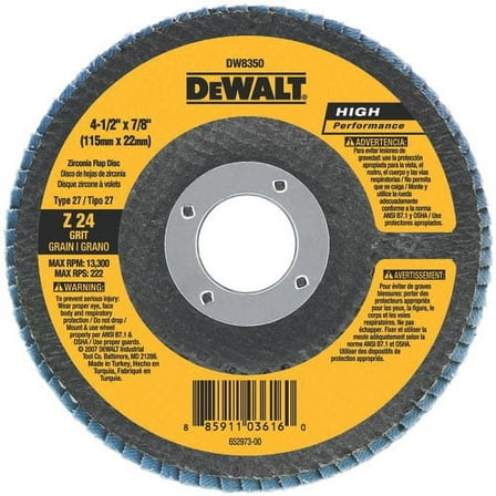 DeWalt DW8351 4.5x7/8" 40 Grit Zirconia Flap Disc