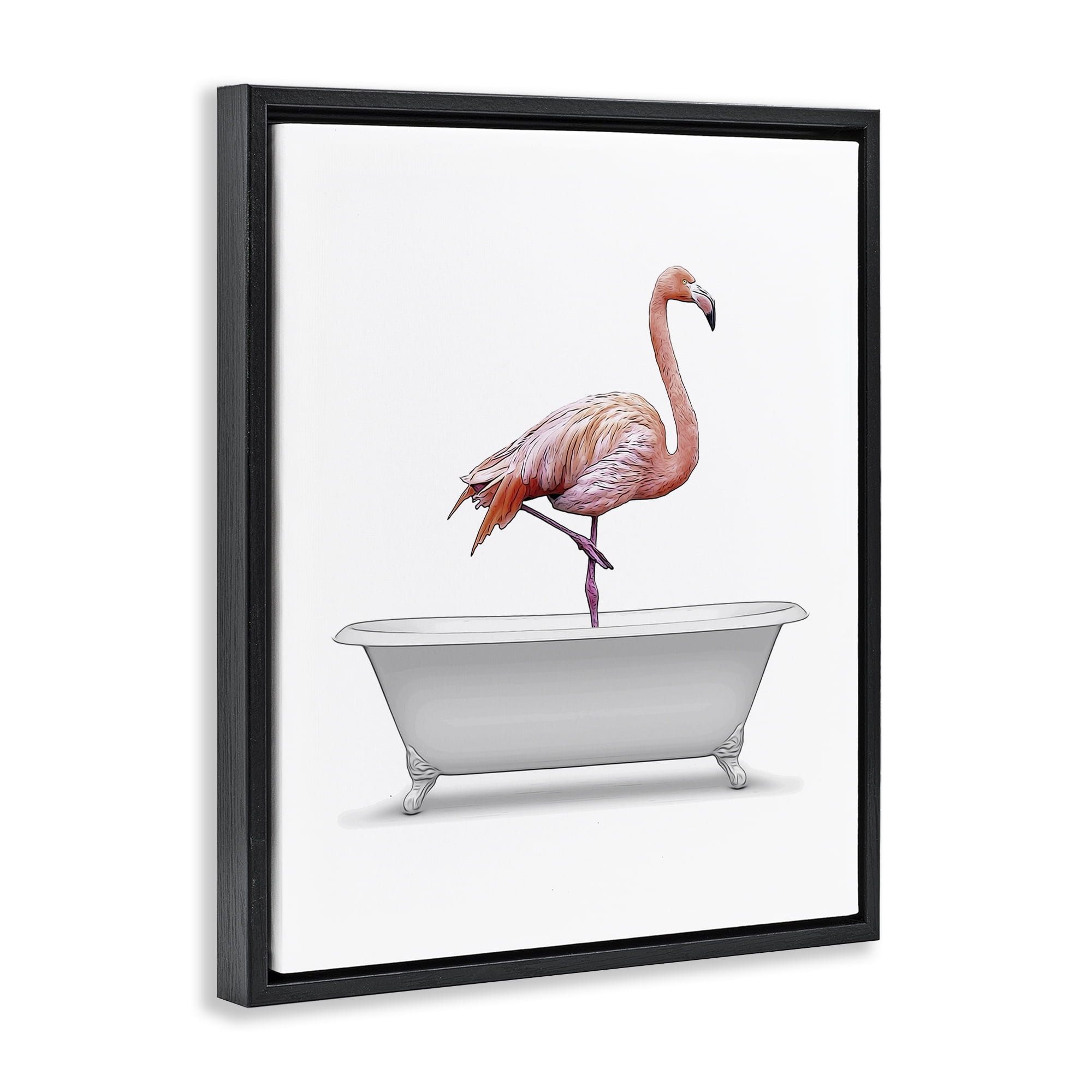 Stupell Industries Traditional Flamingo in Bath Bath & Laundry Painting Black Floater Framed Canvas Art Print Wall Art, 25 x 31