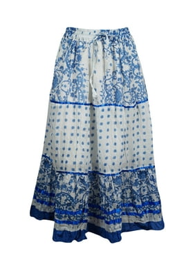 Mogul Blue White Cotton A-LINE Gypsy Hippie Chic Printed Skirts