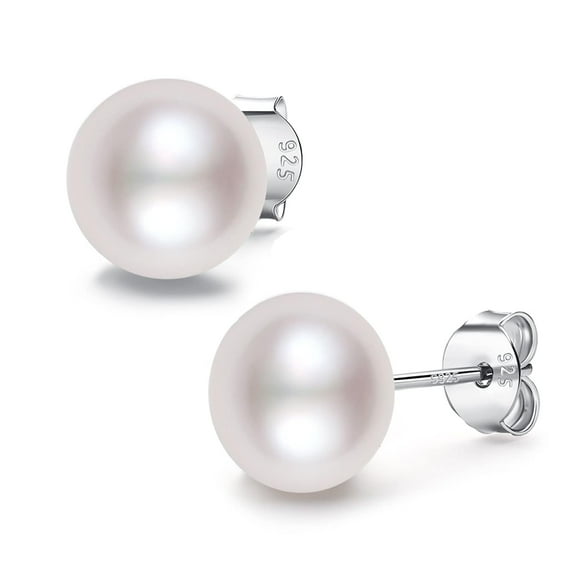 Pearl Earrings, 925 Sterling Silver Hypoallergenic Earrings for Women, AAAA Freshwater Cultured Pearl Stud Earrings, Earings for Sensitive Ears, Everyday Simple Jewelry Gifts, White 8-8.5MM White Sil