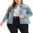 thumbnail image 1 of Unique Bargains Veste en Jean Lavé à Manches Longues pour Femmes Grande Taille avec Boutons devant, 1 of 7