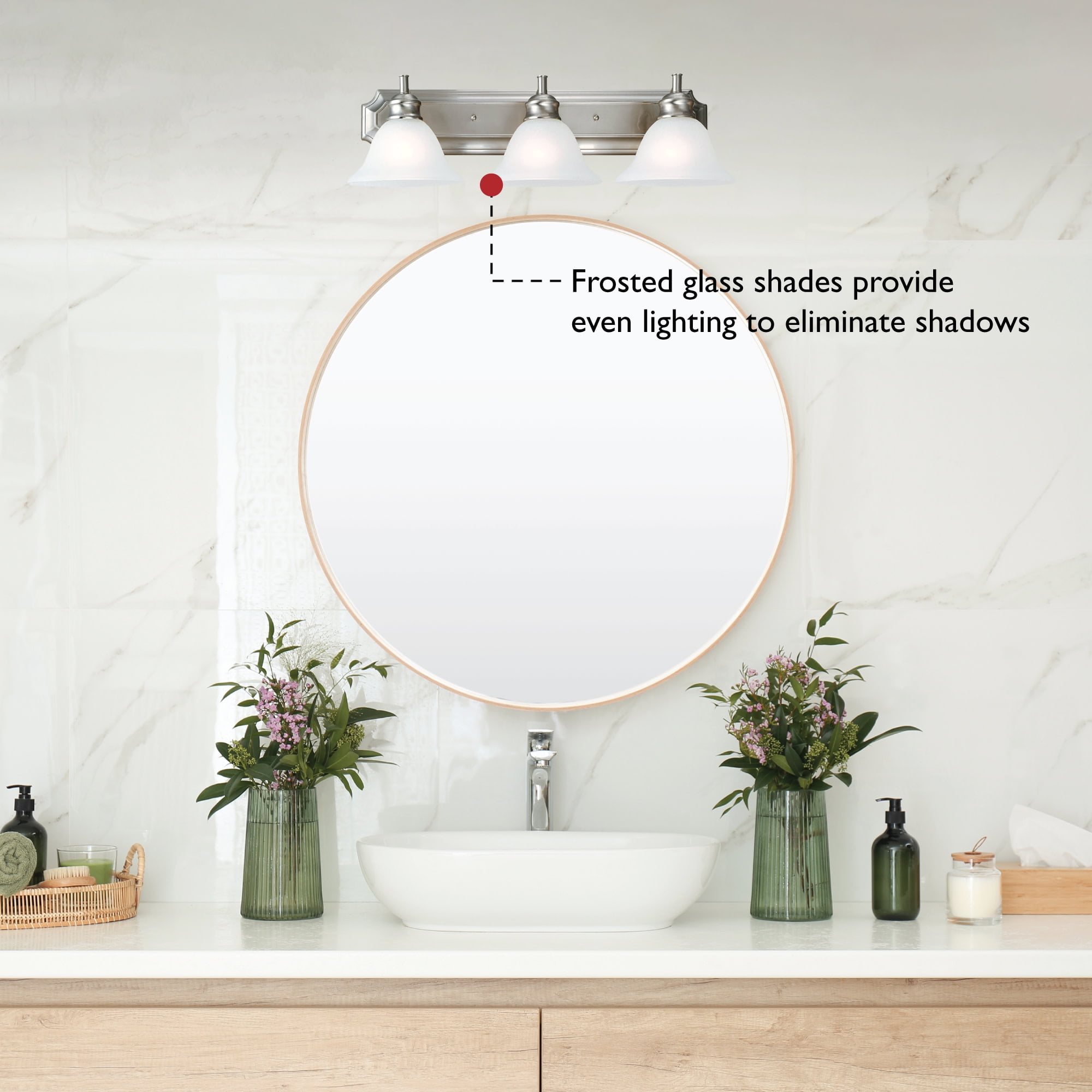 Design House 510263 Bristol Vanity Light Dimmable with Frosted Glass for Above Bathroom Mirror, Satin Nickel, 3-Light