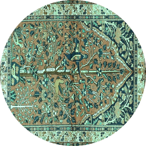 Ahgly Company Machine Washable Indoor Round Animal Turquoise Blue Traditional Area Rugs, 6' Round