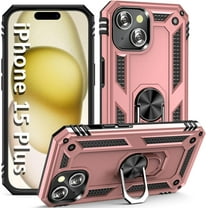 Entronix Case Designed for Apple iPhone 15 Plus Heavy Duty Case with Built-in Kickstand, Dual Layer Protection with Rotating Holder Ring, Sturdy Case for Apple iPhone 15 Plus, Red