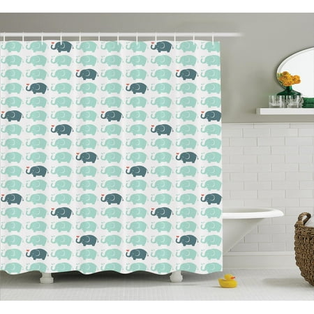 - Elephants Decor Shower Curtain Set, Elephant Cartoon Pattern Water Drops Doodle Cheerful Fun Jolly Childish, Bathroom Accessories, 69W X 70L Inches, By Ambesonne