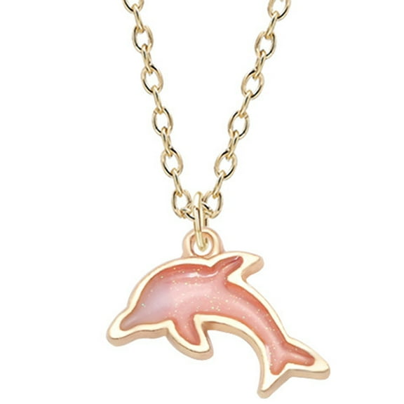 KAKOWELY Simple Dolphin Necklace Pendant Pink Alloy 1Set 45Cm